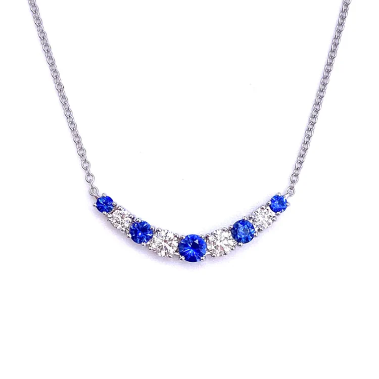 Alternating Blue Sapphire and White Diamond Necklace