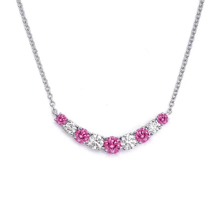 Alternating Pink Sapphire and White Diamond Necklace