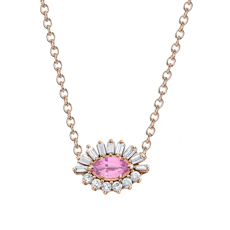 Baguette and Round Diamond Evil Eye Necklace - Image 10