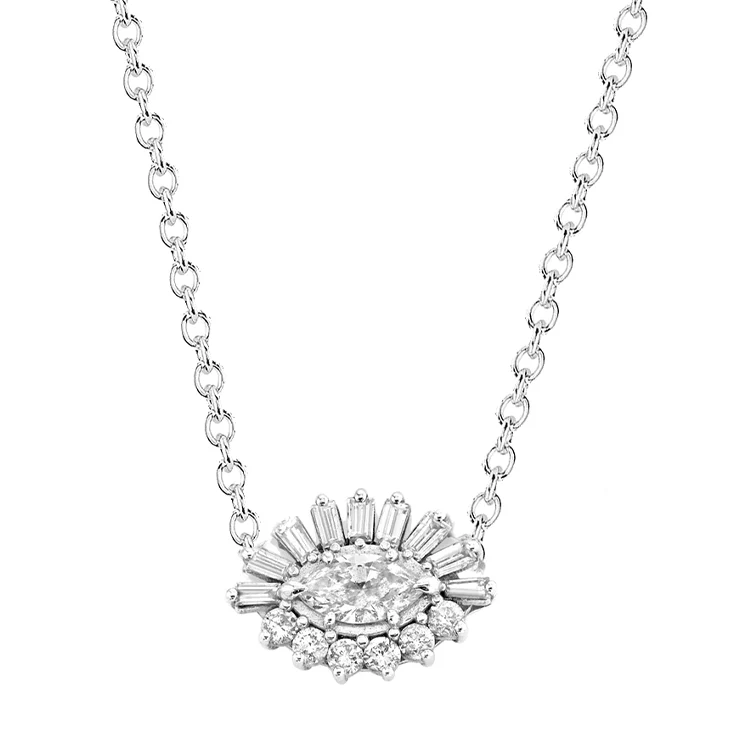 Baguette and Round Diamond Evil Eye Necklace - Image 12