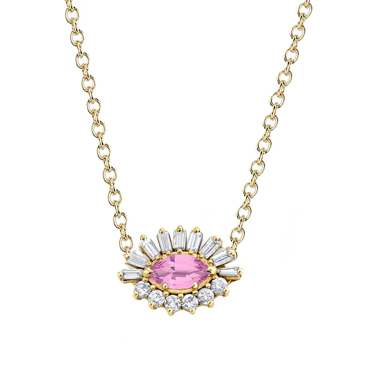 Baguette and Round Diamond Evil Eye Necklace - Image 2