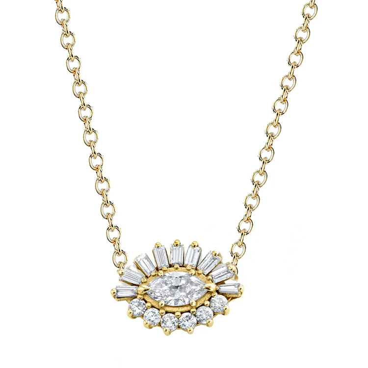 Baguette and Round Diamond Evil Eye Necklace - Image 3