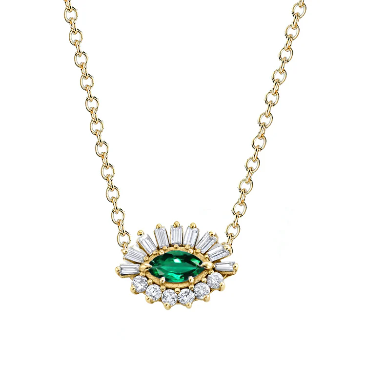 Baguette and Round Diamond Evil Eye Necklace - Image 4