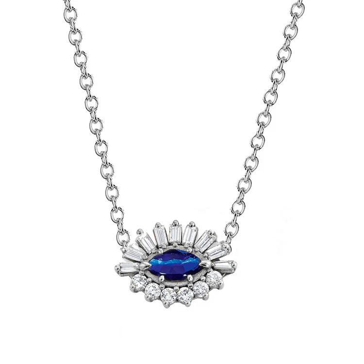 Baguette and Round Diamond Evil Eye Necklace - Image 5