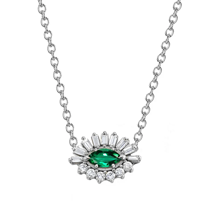 Baguette and Round Diamond Evil Eye Necklace - Image 6