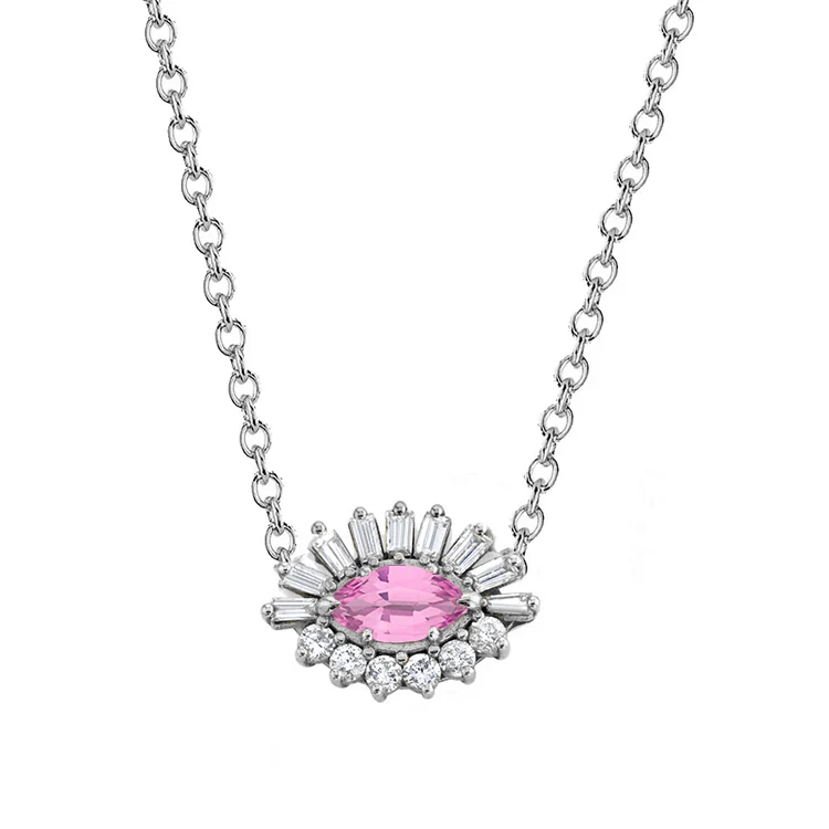 Baguette and Round Diamond Evil Eye Necklace - Image 7