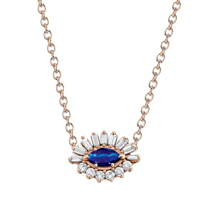 Baguette and Round Diamond Evil Eye Necklace - Image 8