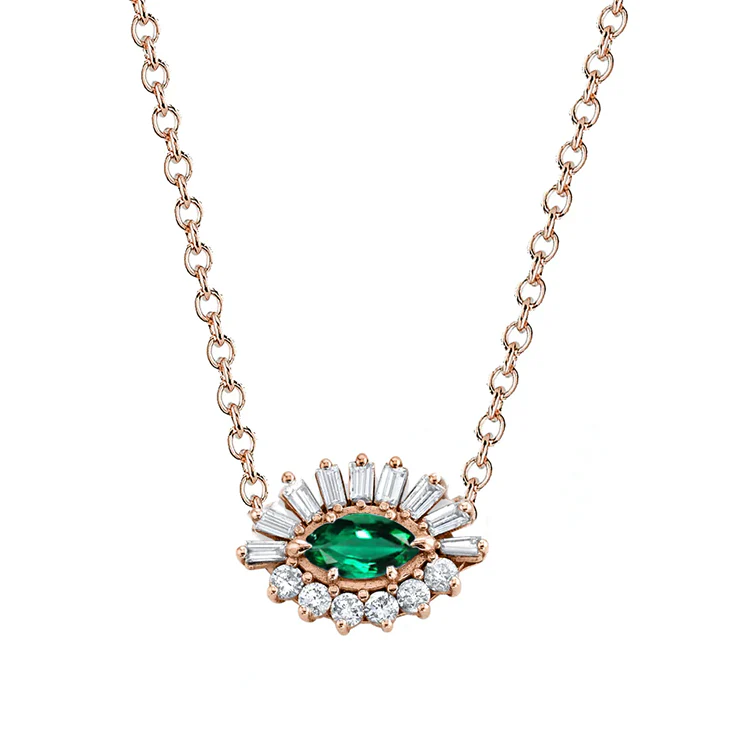 Baguette and Round Diamond Evil Eye Necklace - Image 9