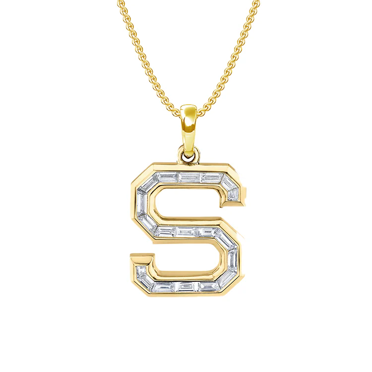 Baguette Diamond Initial Pendant - Image 3