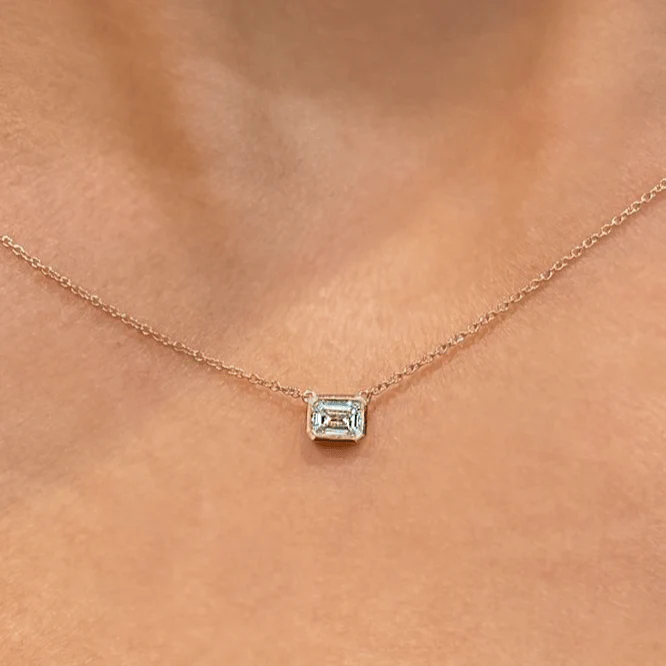 Bezel Set Emerald Diamond Pendant - Image 2