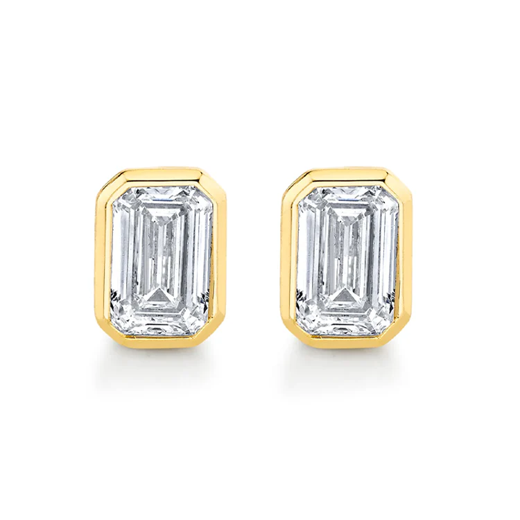Bezel Set Emerald Diamond Studs