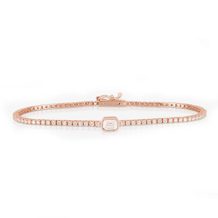 Bezel Set Emerald Diamond Tennis Bracelet - Image 3
