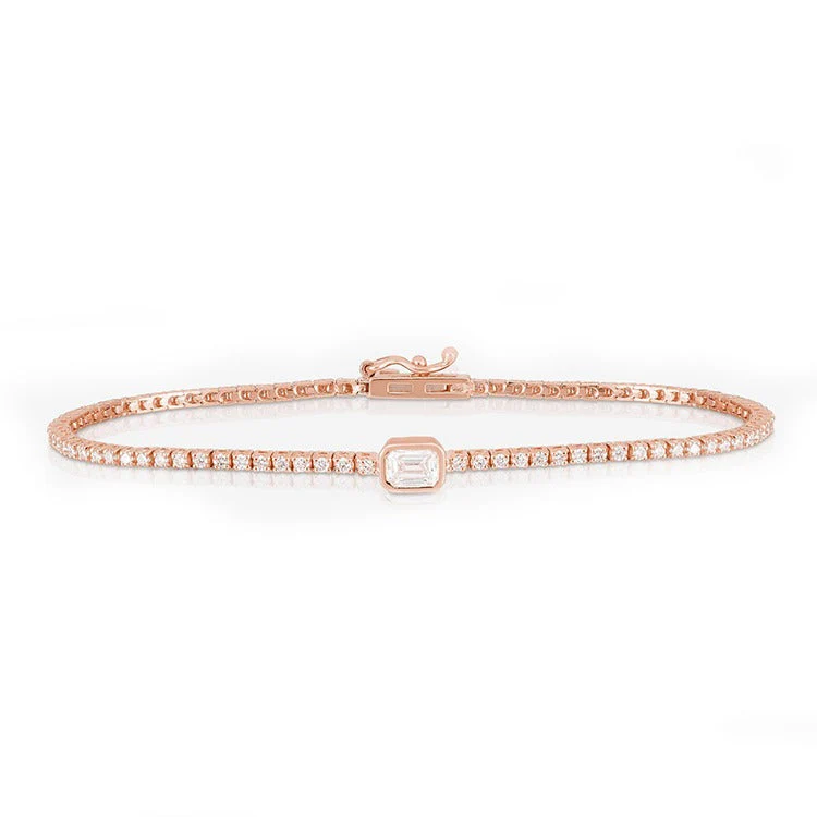 Bezel Set Emerald Lab Grown Diamond Tennis Bracelet - Image 3