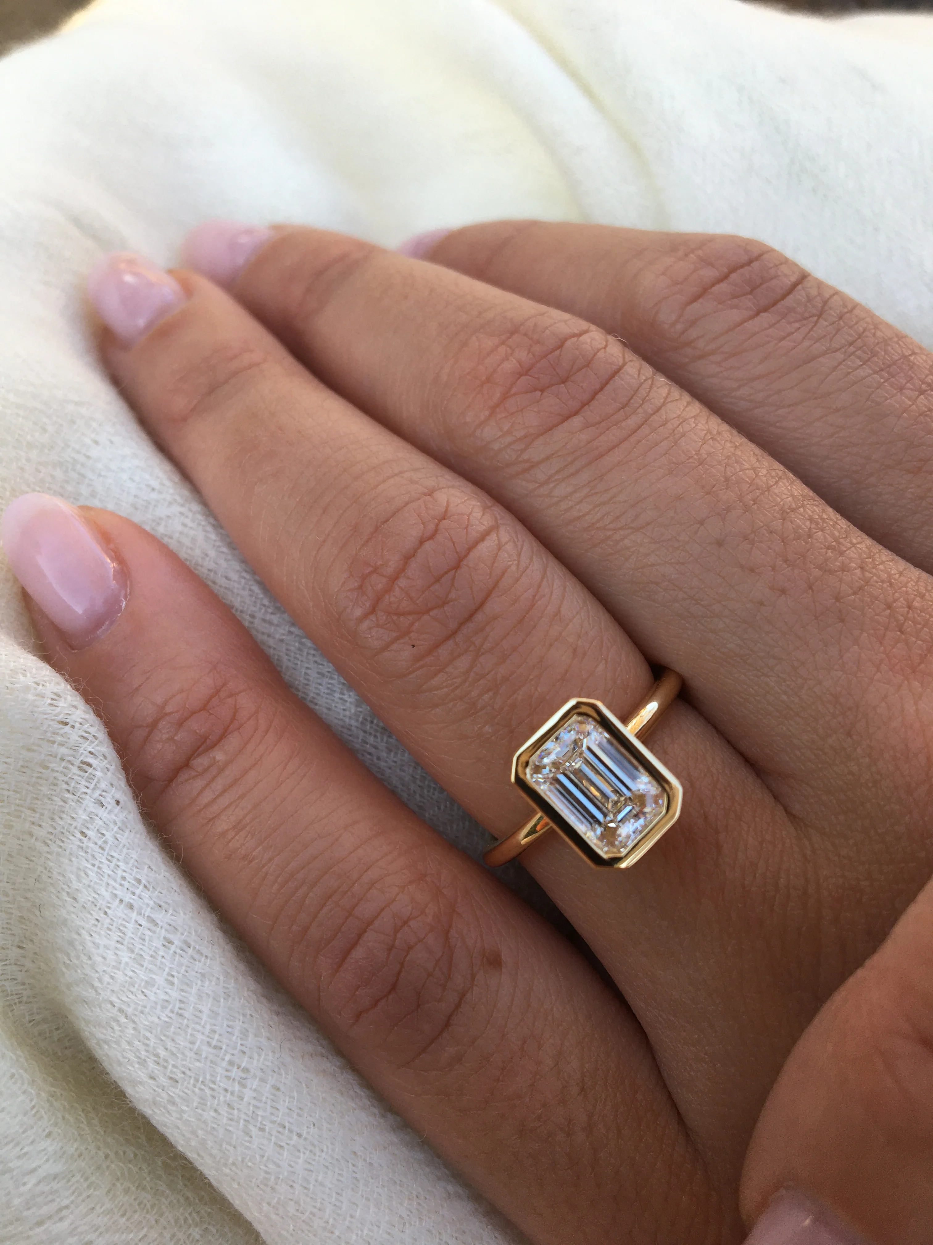 Bezel Set Emerald Lab Grown Engagement Ring - Image 2