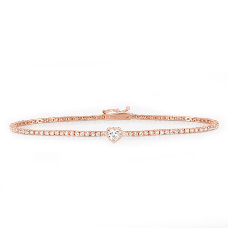 Bezel Set Heart Diamond Tennis Bracelet