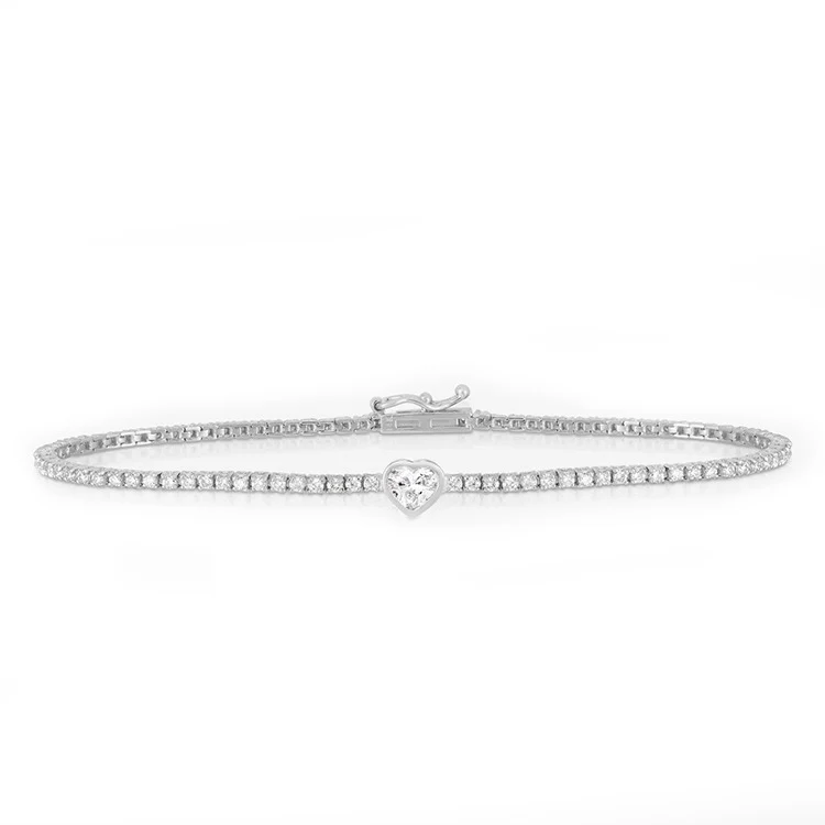 Bezel Set Heart Diamond Tennis Bracelet - Image 2