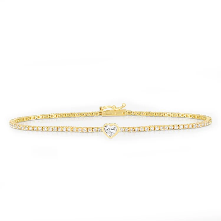 Bezel Set Heart Diamond Tennis Bracelet - Image 3
