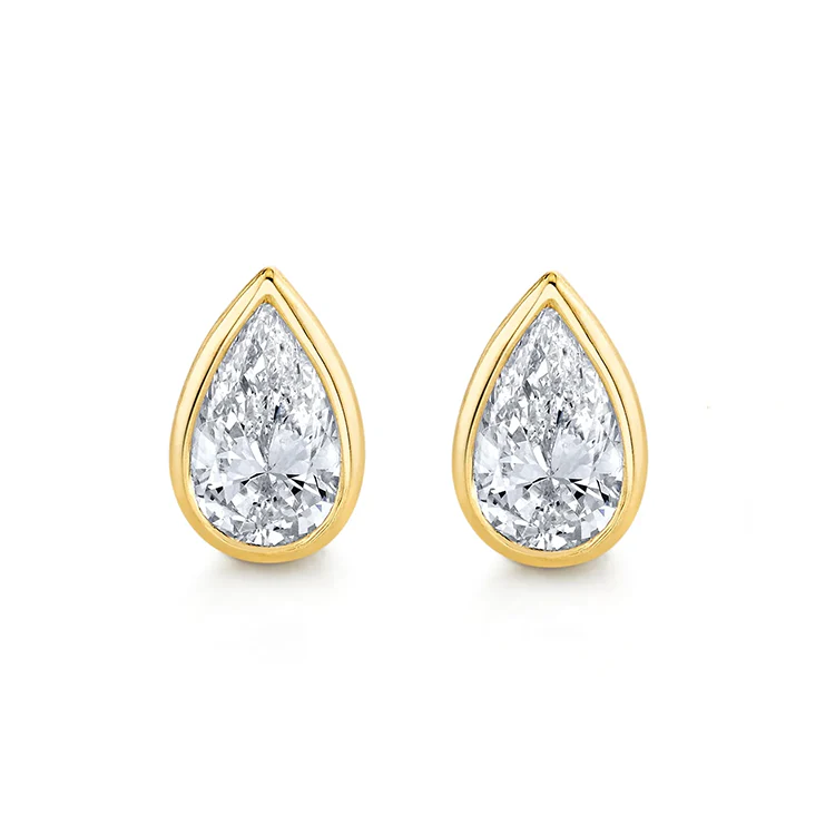 Bezel Set Pear Diamond Studs