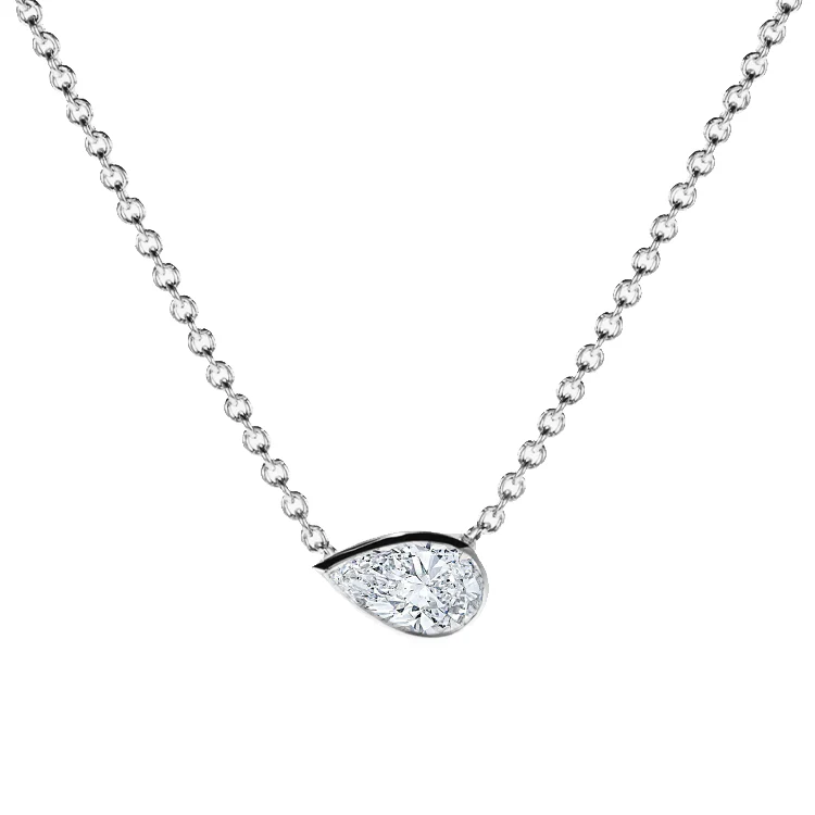 Bezel Set Side Pear Diamond Necklace - Image 2
