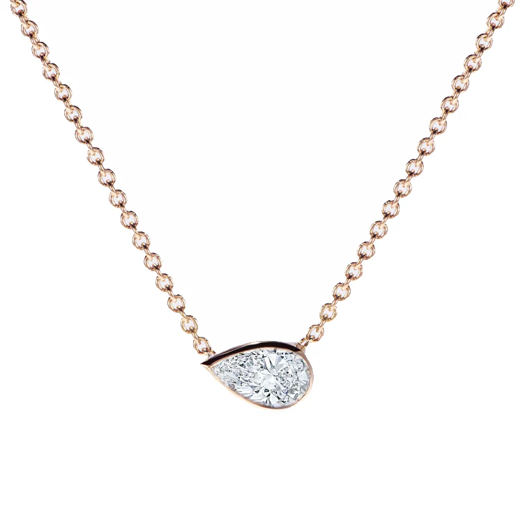Bezel Set Side Pear Diamond Necklace - Image 3