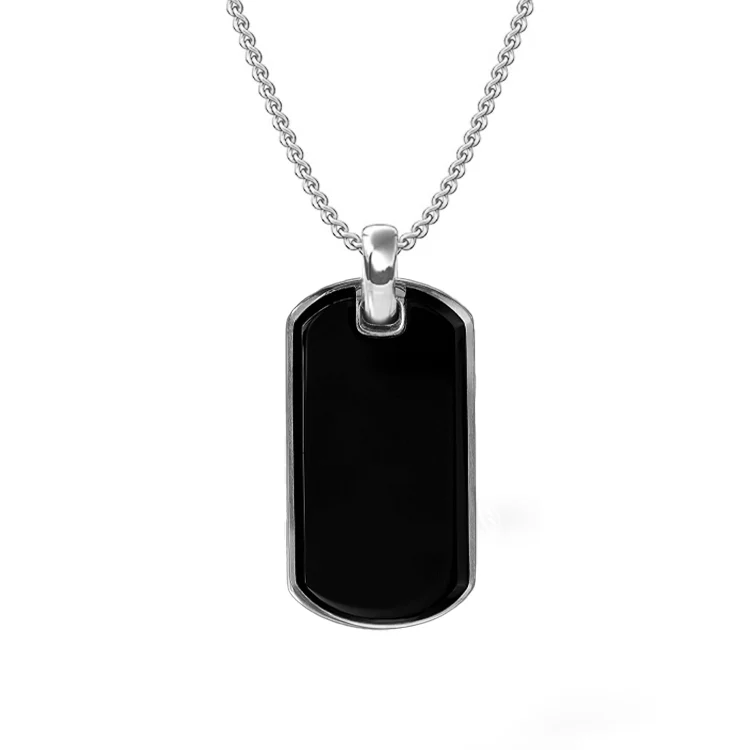 Black Onyx Dog Tag Necklace