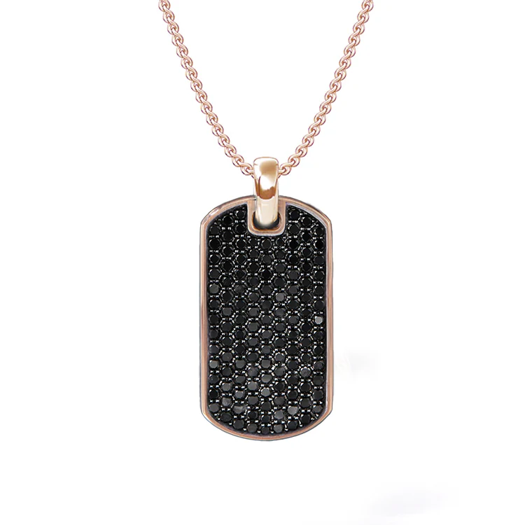 Black Pavé Diamond Dog Tag Necklace - Image 2