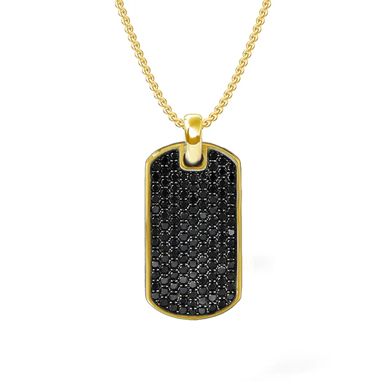 Black Pavé Diamond Dog Tag Necklace - Image 3