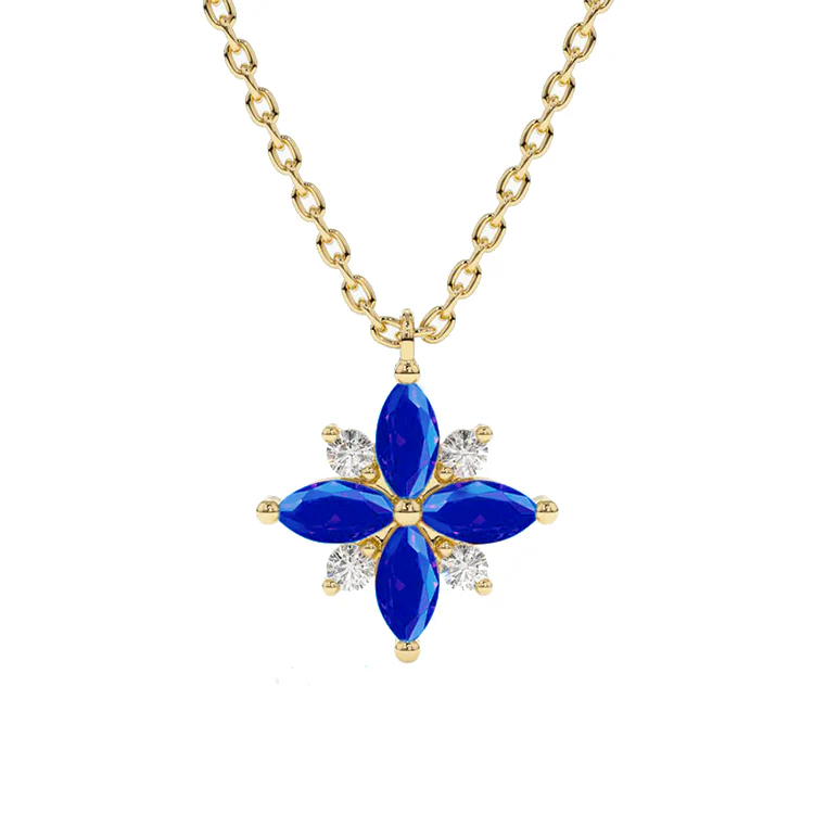 Blue Sapphire and Diamond Lotus Pendant