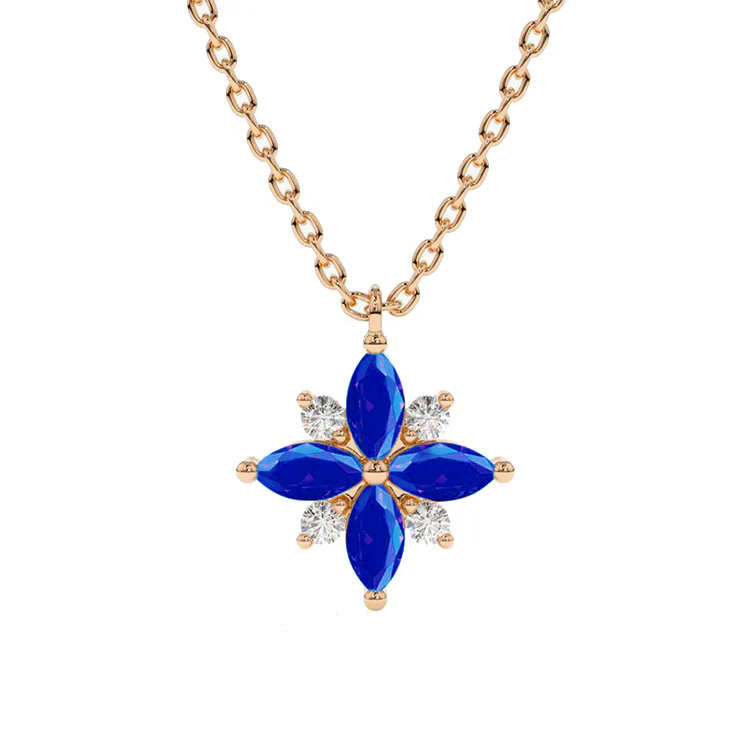 Blue Sapphire and Diamond Lotus Pendant - Image 2