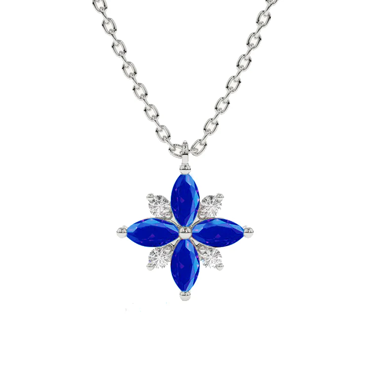 Blue Sapphire and Diamond Lotus Pendant - Image 3