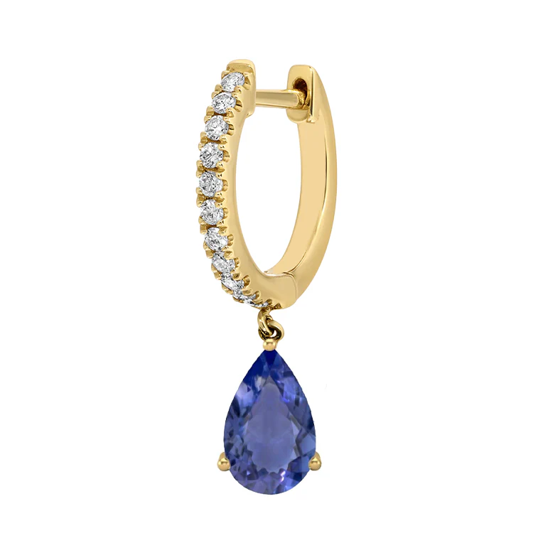 Blue Sapphire Drop Diamond Huggies