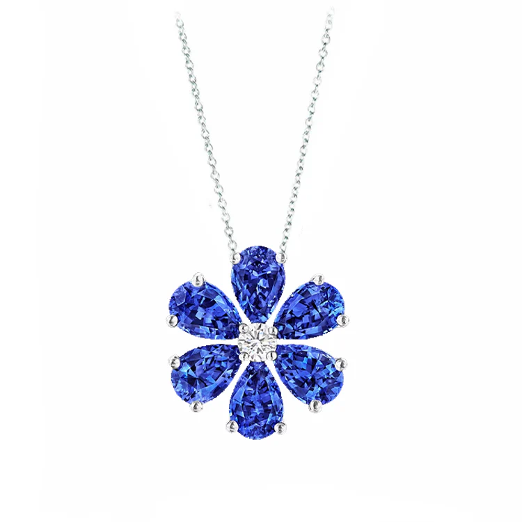 Blue Sapphire Flower Necklace