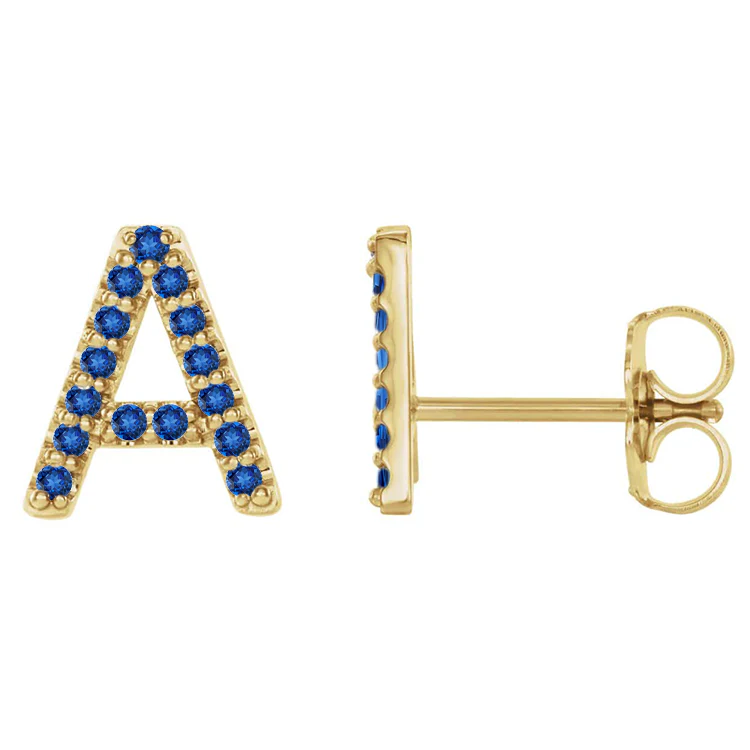 Blue Sapphire Initial Earrings