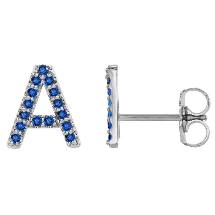 Blue Sapphire Initial Earrings - Image 2