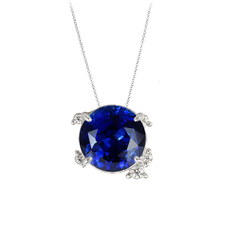 Blue Sapphire Round Diamond Necklace - Image 2