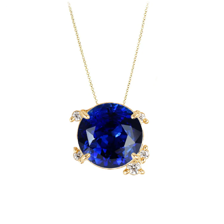 Blue Sapphire Round Diamond Necklace - Image 3