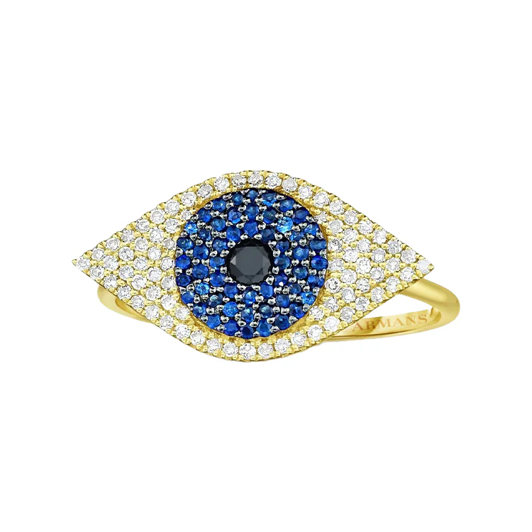 Blue Sapphire & White Diamond Evil Eye Ring