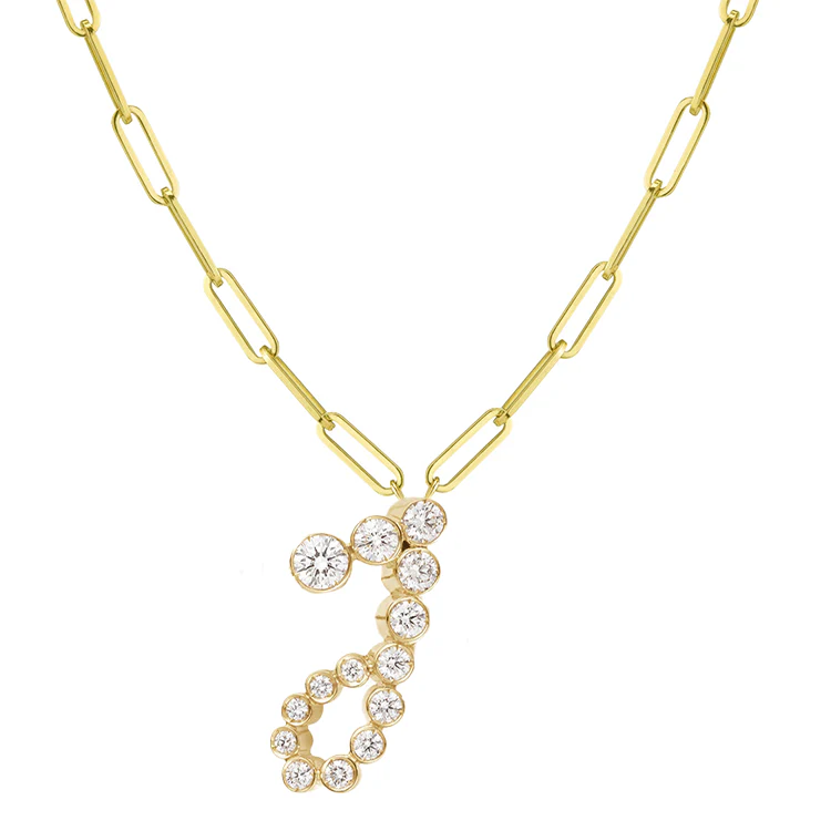 Bubble Diamond Initial Necklace with Paperclip Chain - Image 10