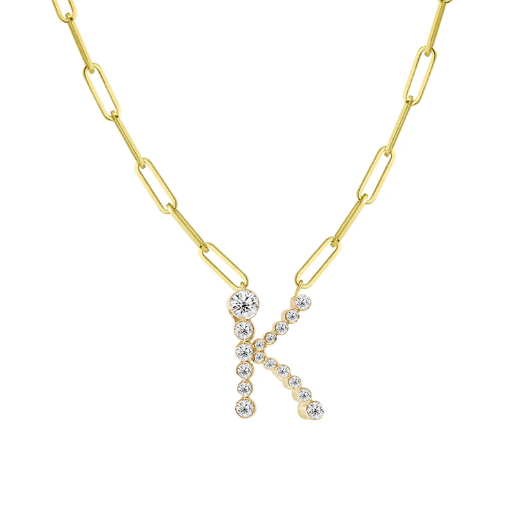 Bubble Diamond Initial Necklace with Paperclip Chain - Image 11
