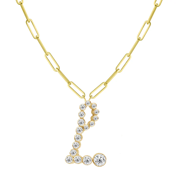Bubble Diamond Initial Necklace with Paperclip Chain - Image 12