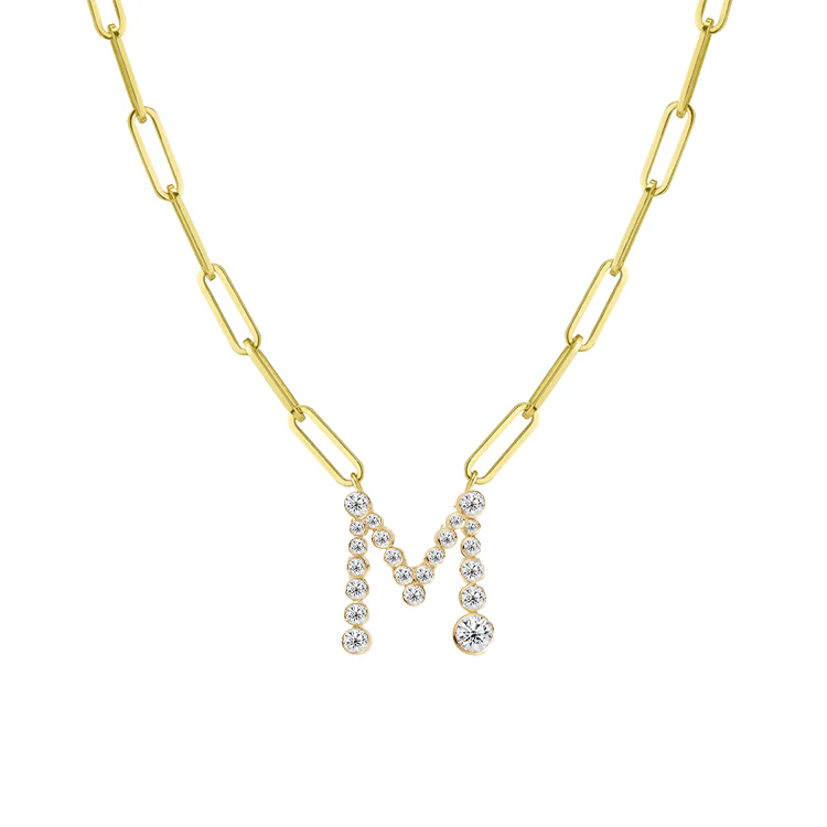 Bubble Diamond Initial Necklace with Paperclip Chain - Image 13
