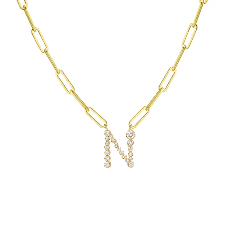 Bubble Diamond Initial Necklace with Paperclip Chain - Image 14