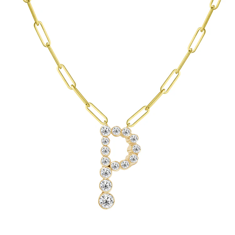 Bubble Diamond Initial Necklace with Paperclip Chain - Image 16