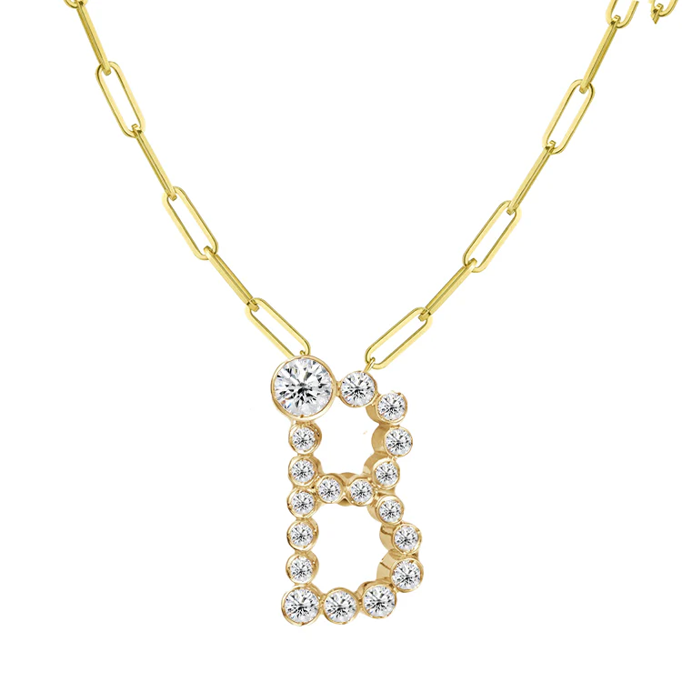 Bubble Diamond Initial Necklace with Paperclip Chain - Image 2
