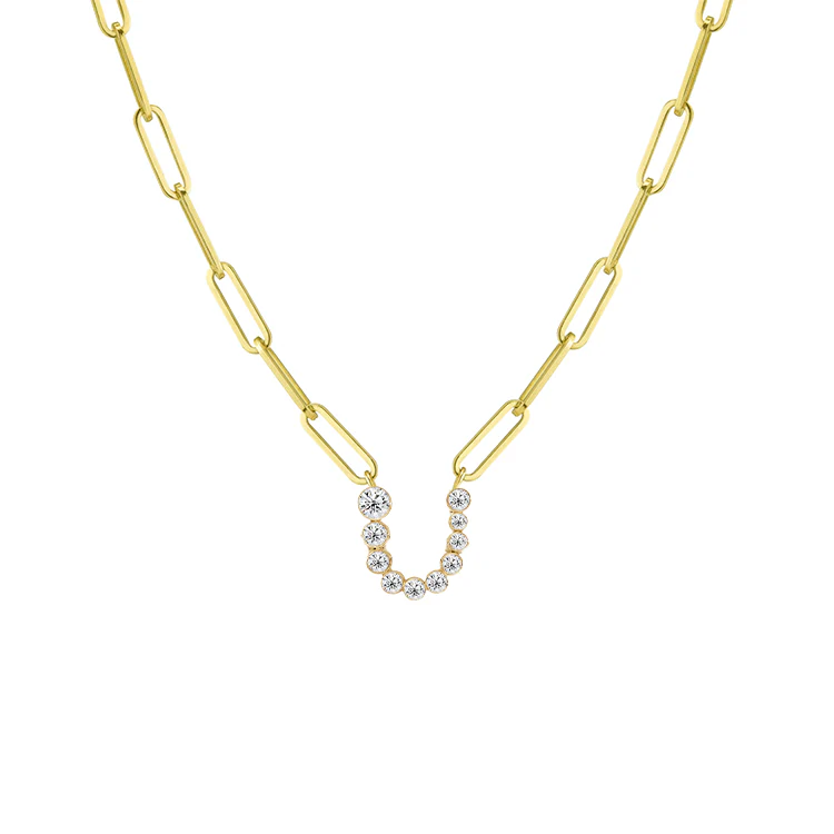 Bubble Diamond Initial Necklace with Paperclip Chain - Image 21