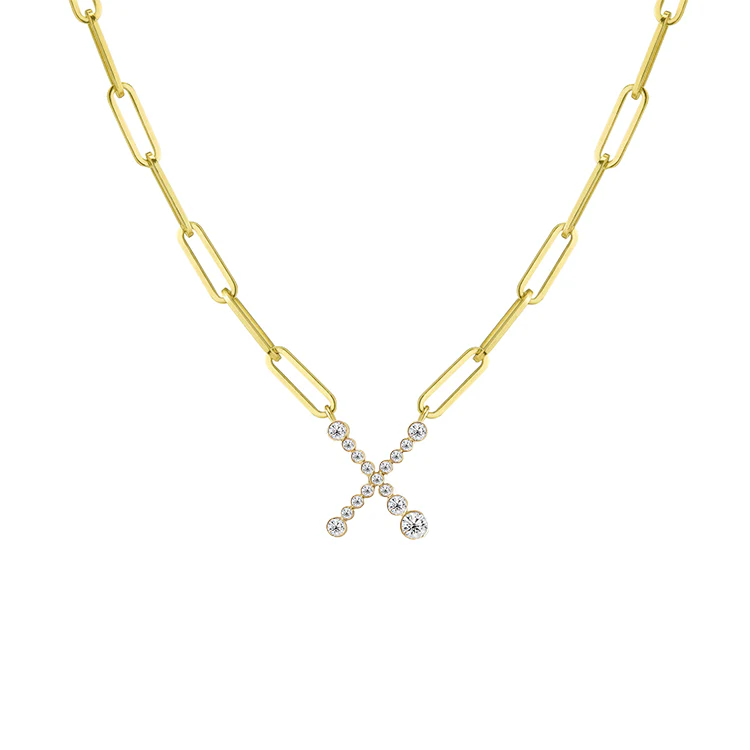 Bubble Diamond Initial Necklace with Paperclip Chain - Image 24