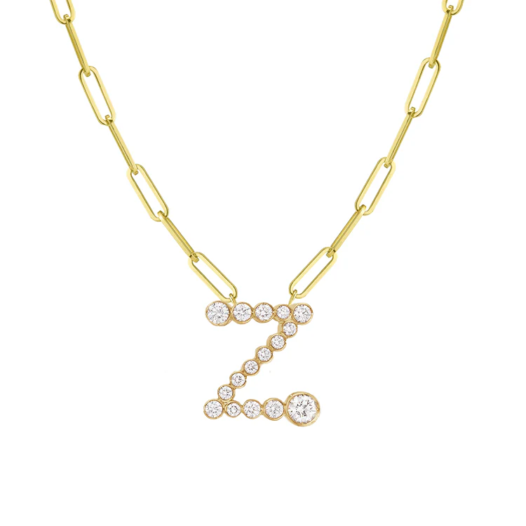 Bubble Diamond Initial Necklace with Paperclip Chain - Image 26