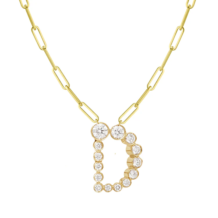Bubble Diamond Initial Necklace with Paperclip Chain - Image 4
