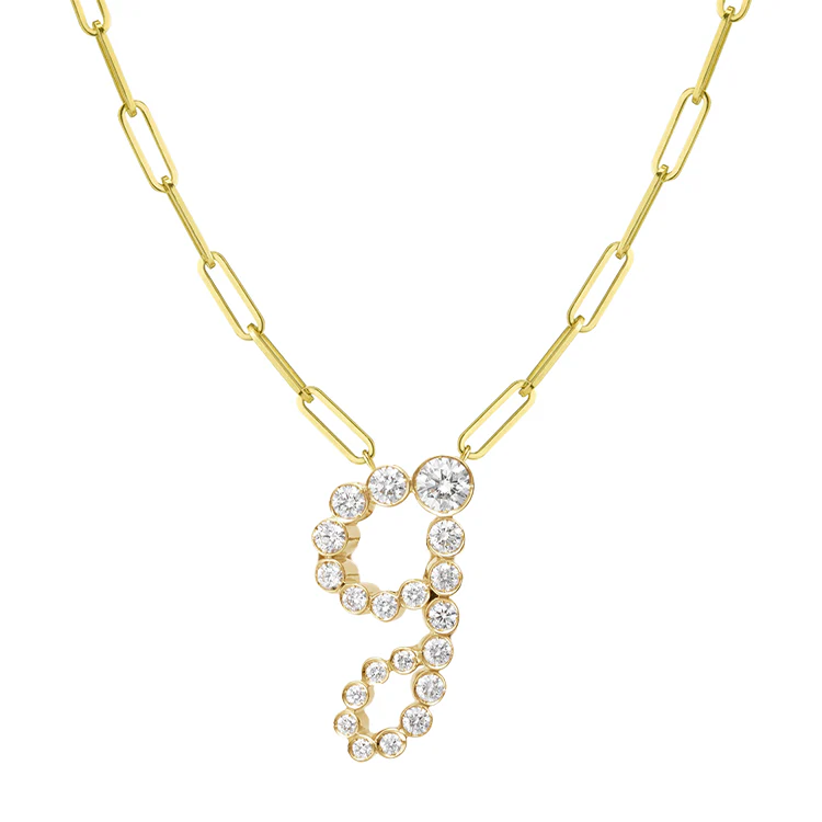 Bubble Diamond Initial Necklace with Paperclip Chain - Image 7