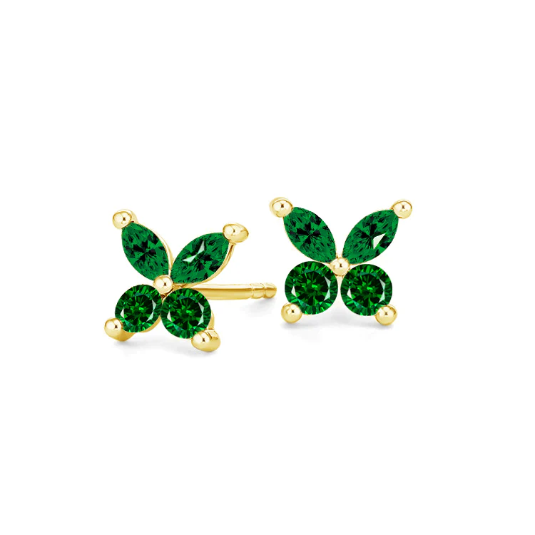 Butterfly Green Emerald Stud Earrings
